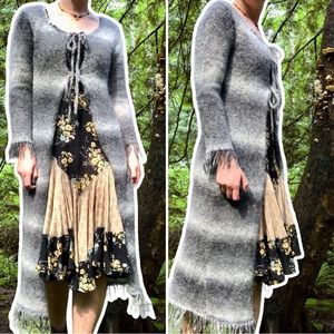 True Vintage y2k Fairy Grunge Mohair Long Duster Cardigan with Fringe, Size S